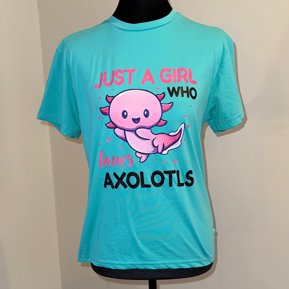 Teal Kids Cute Graphic T- Shirt - Just a Girl Who Loves Axolotls